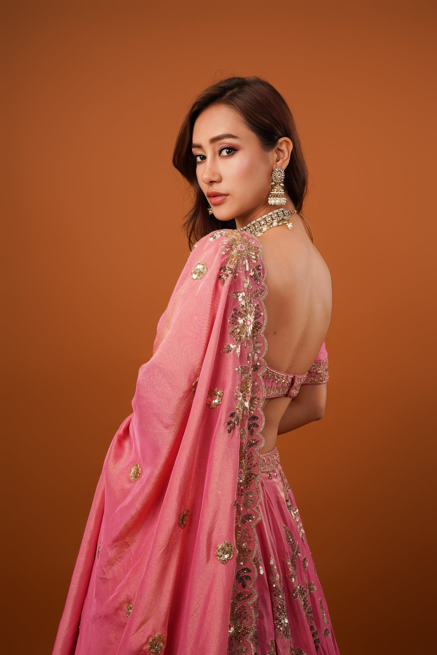 Blush Pink Tissue Embroidered Lehenga