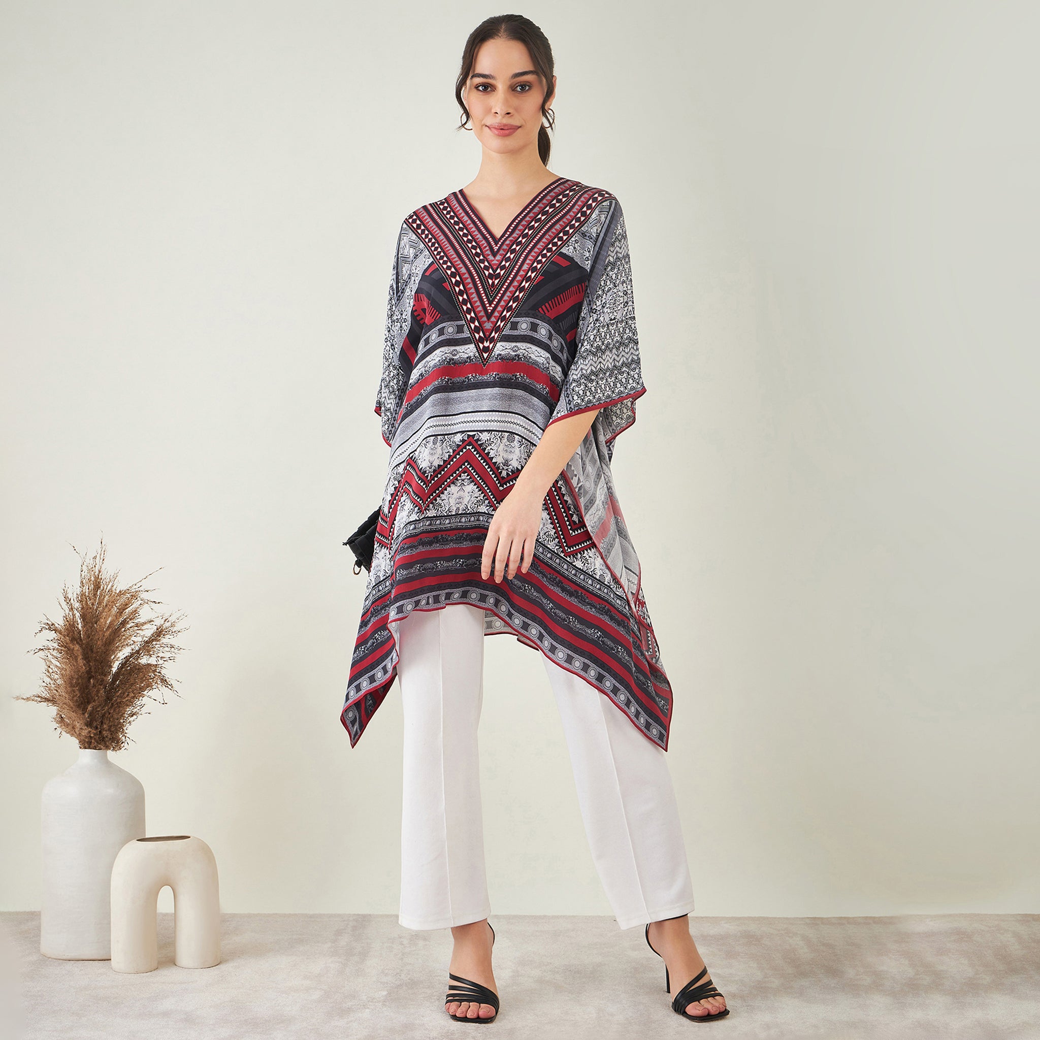 Maroon Geometric Kaftan Tunic