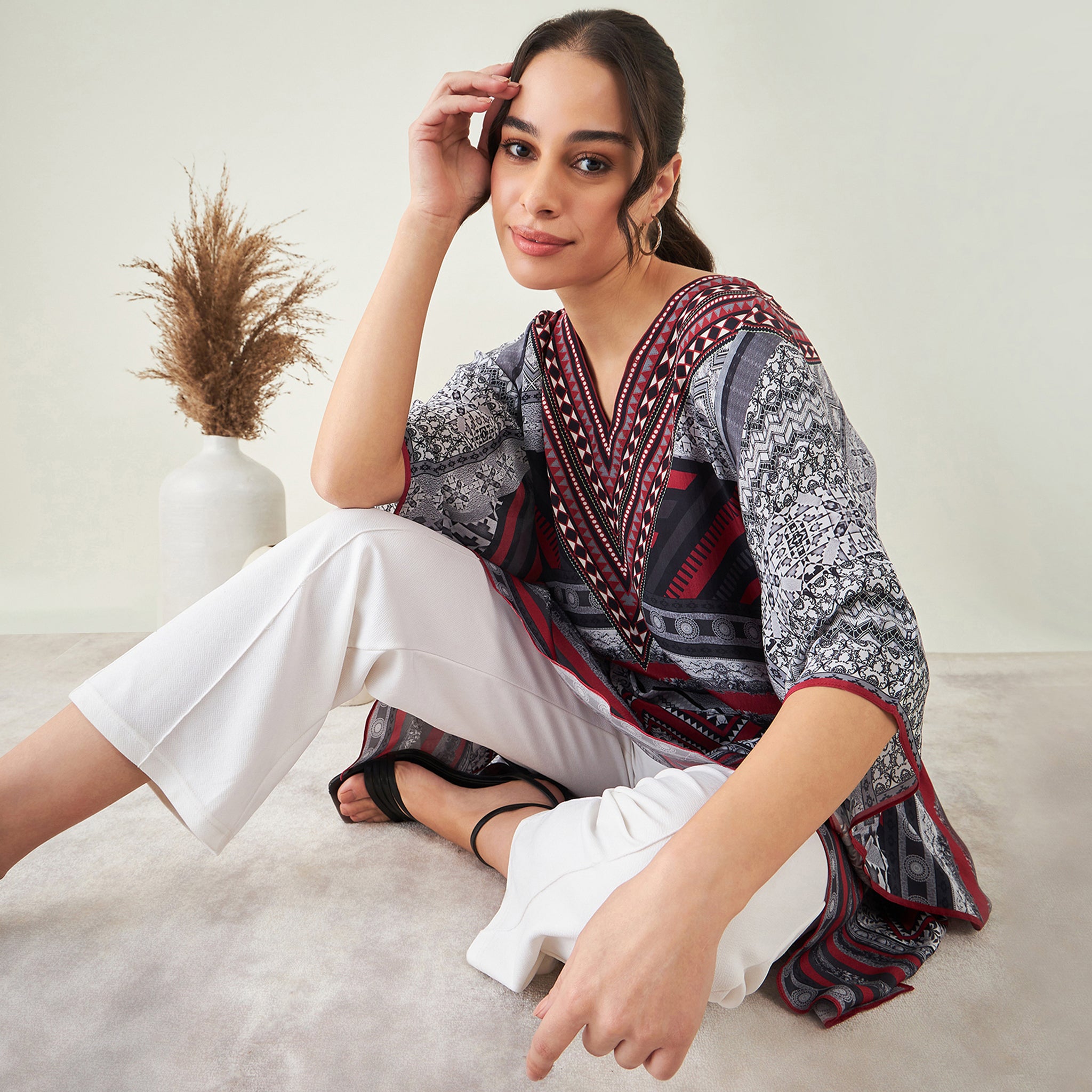 Maroon Geometric Kaftan Tunic