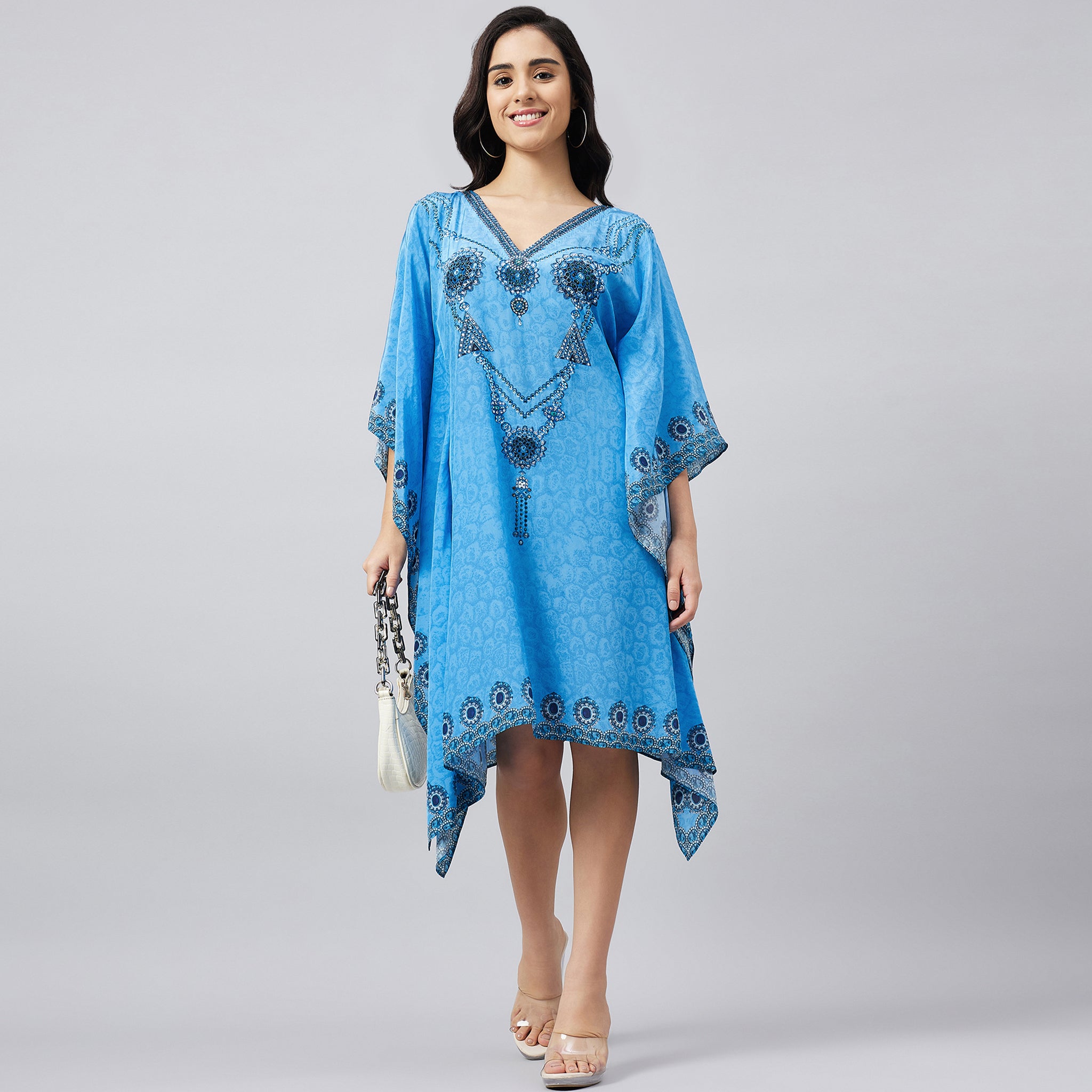 Blue Pearl Embellished Kaftan Tunic