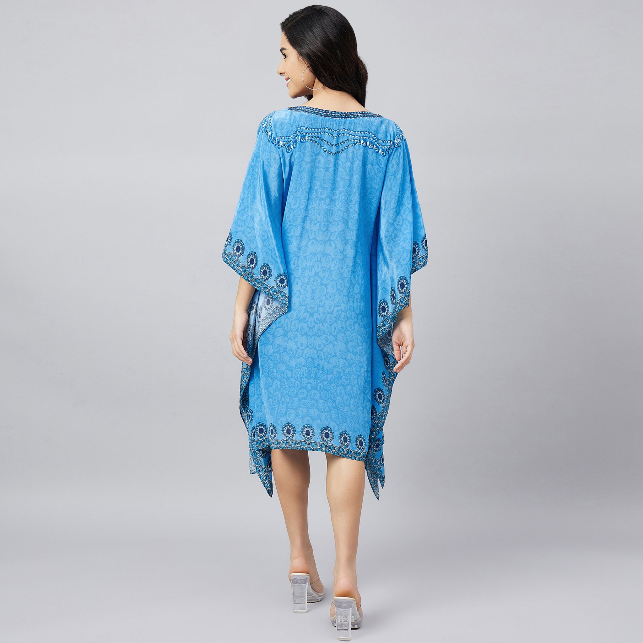 Blue Pearl Embellished Kaftan Tunic