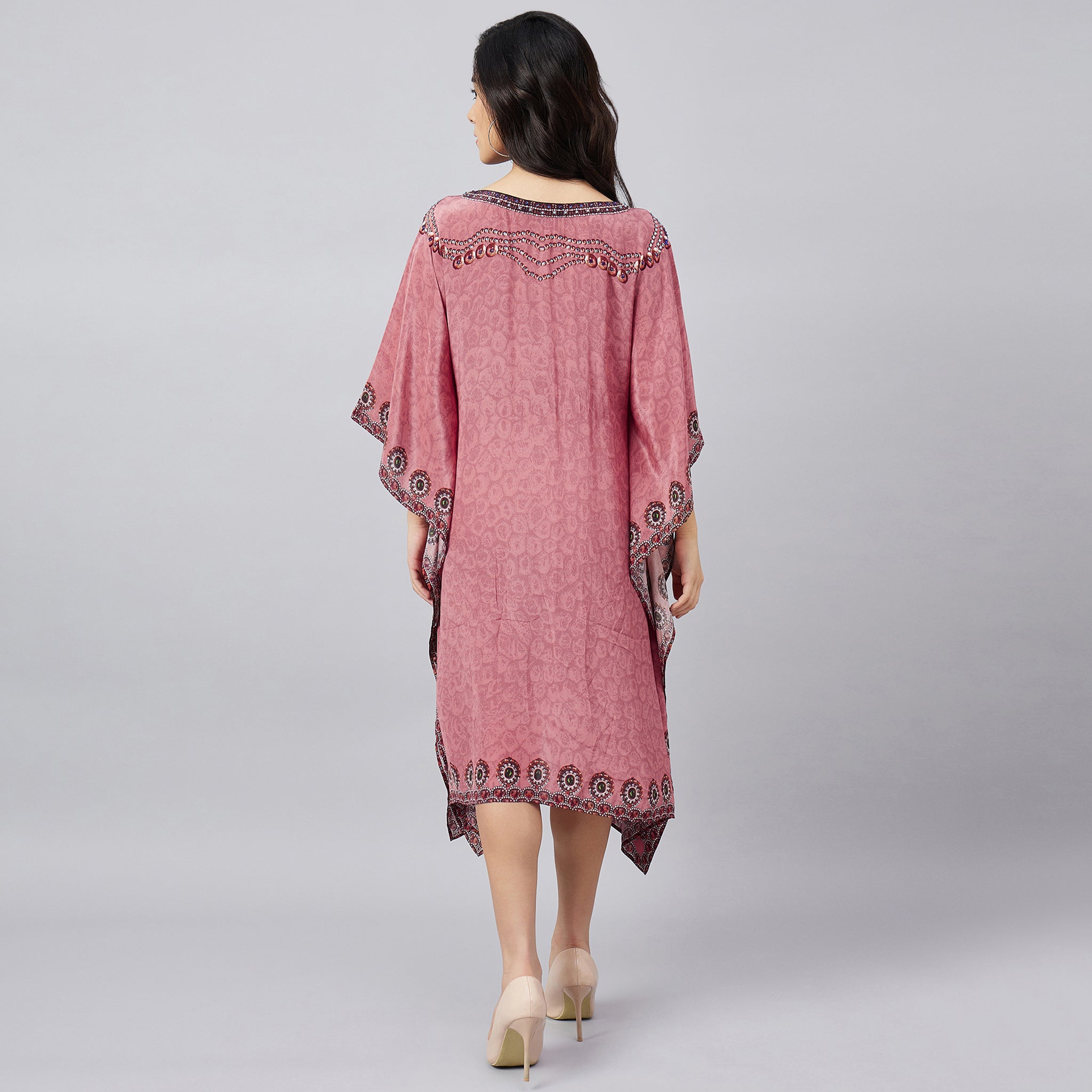 Rouge Pink Pearl Embellished Kaftan Tunic