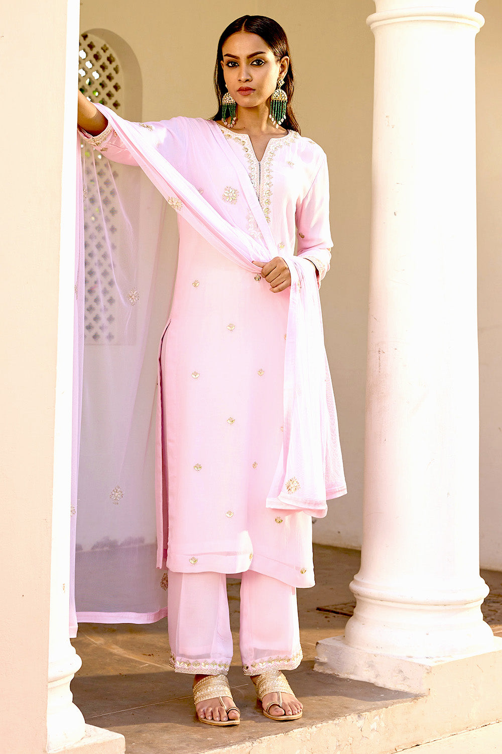 Blush Pink Georgette Kurta set with gota patti