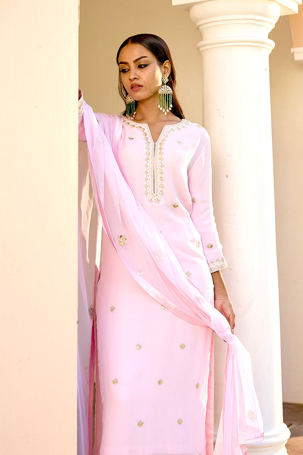 Blush Pink Georgette Kurta set with gota patti