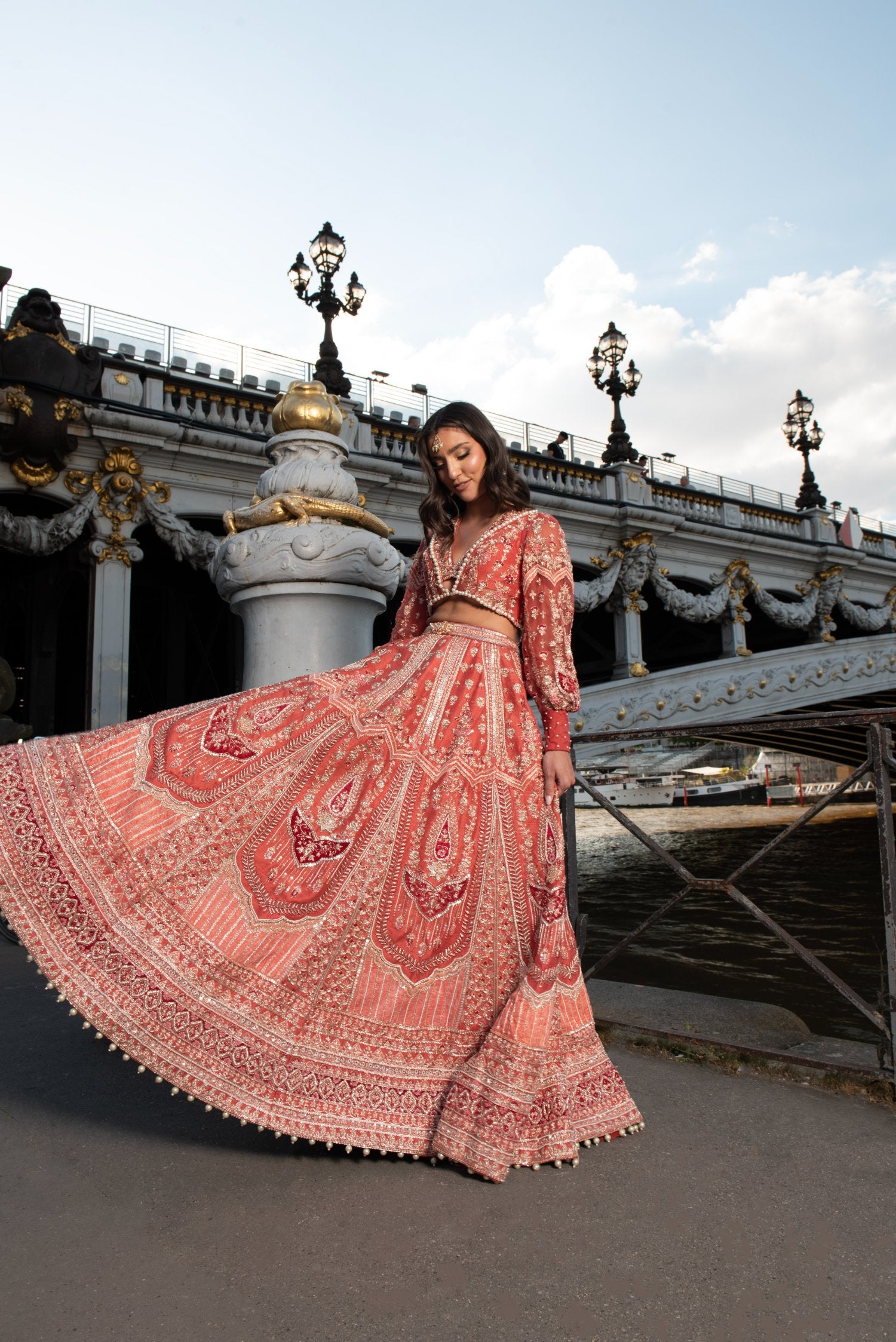 Red Puff- Sleeve Lehenga Set