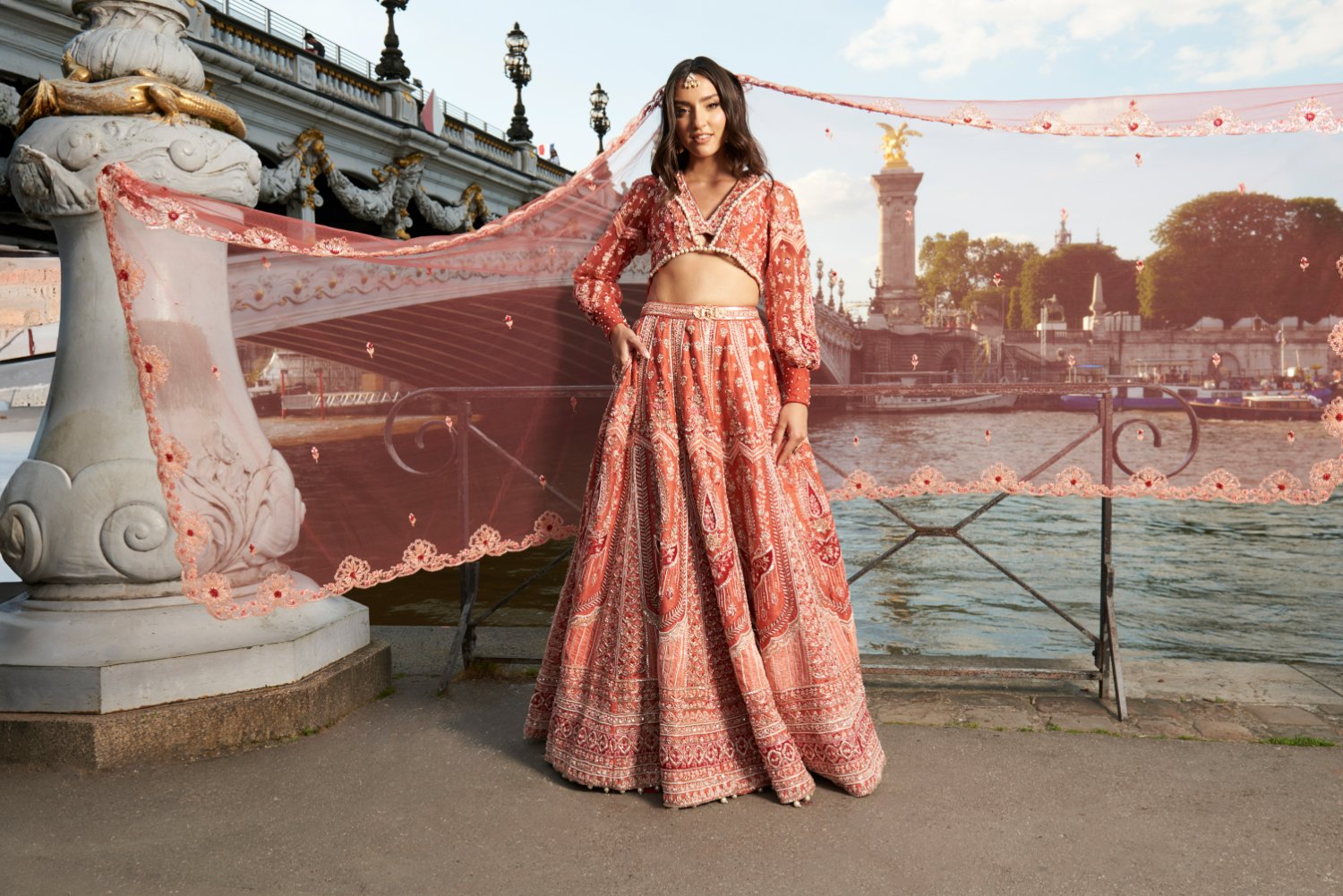 Red Puff- Sleeve Lehenga Set