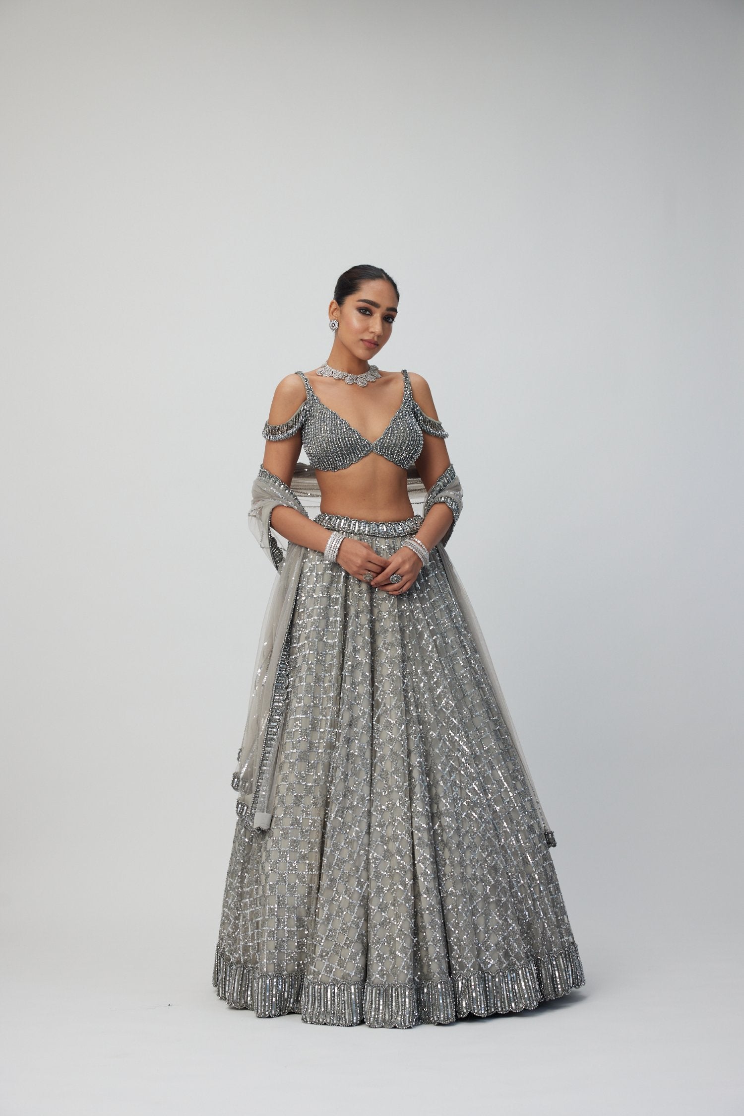 Crystal Grey Sequins embroidered Lehenga Set