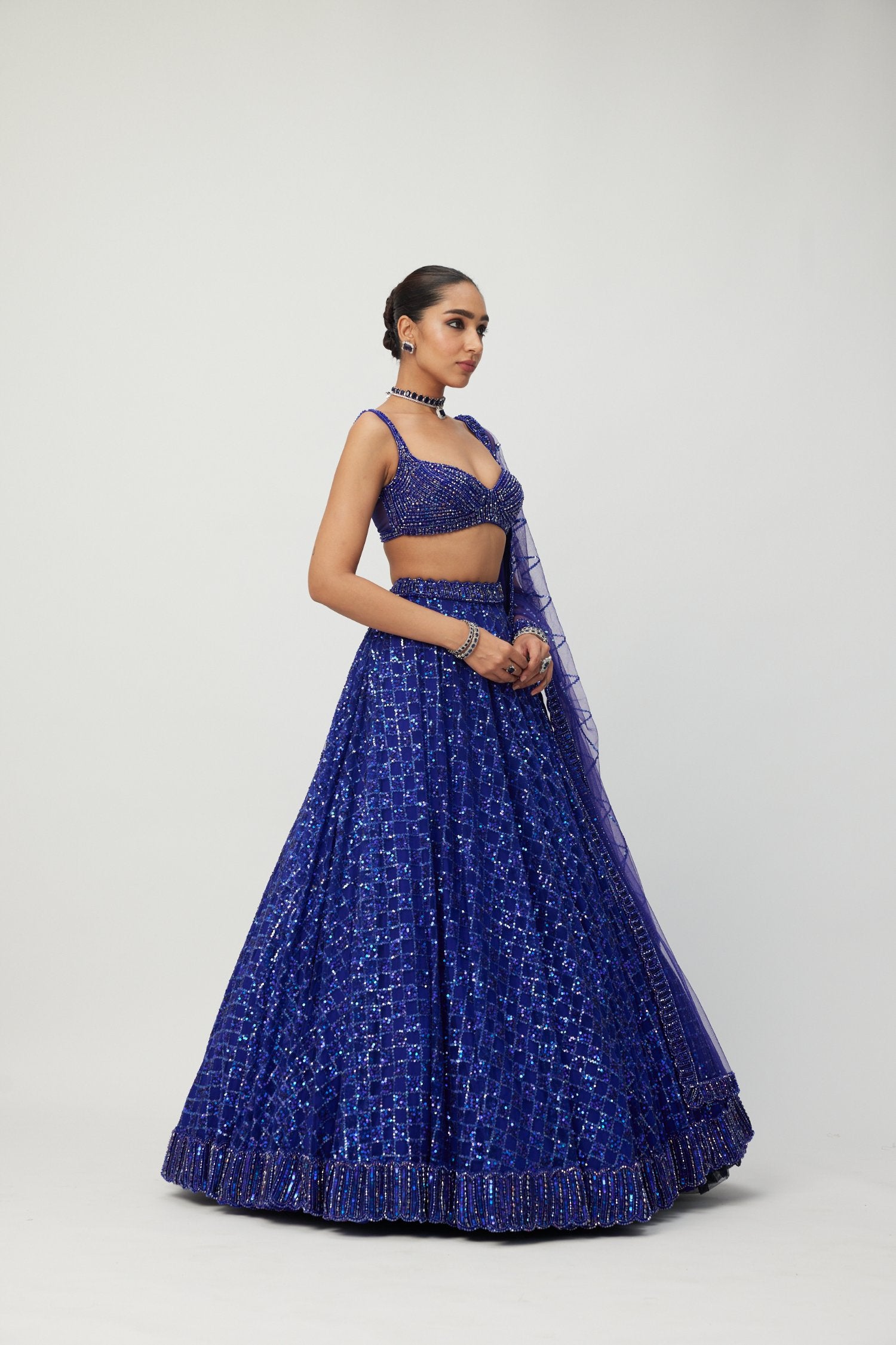 Cocktail Blue Sequins Embroidered Lehenga Set