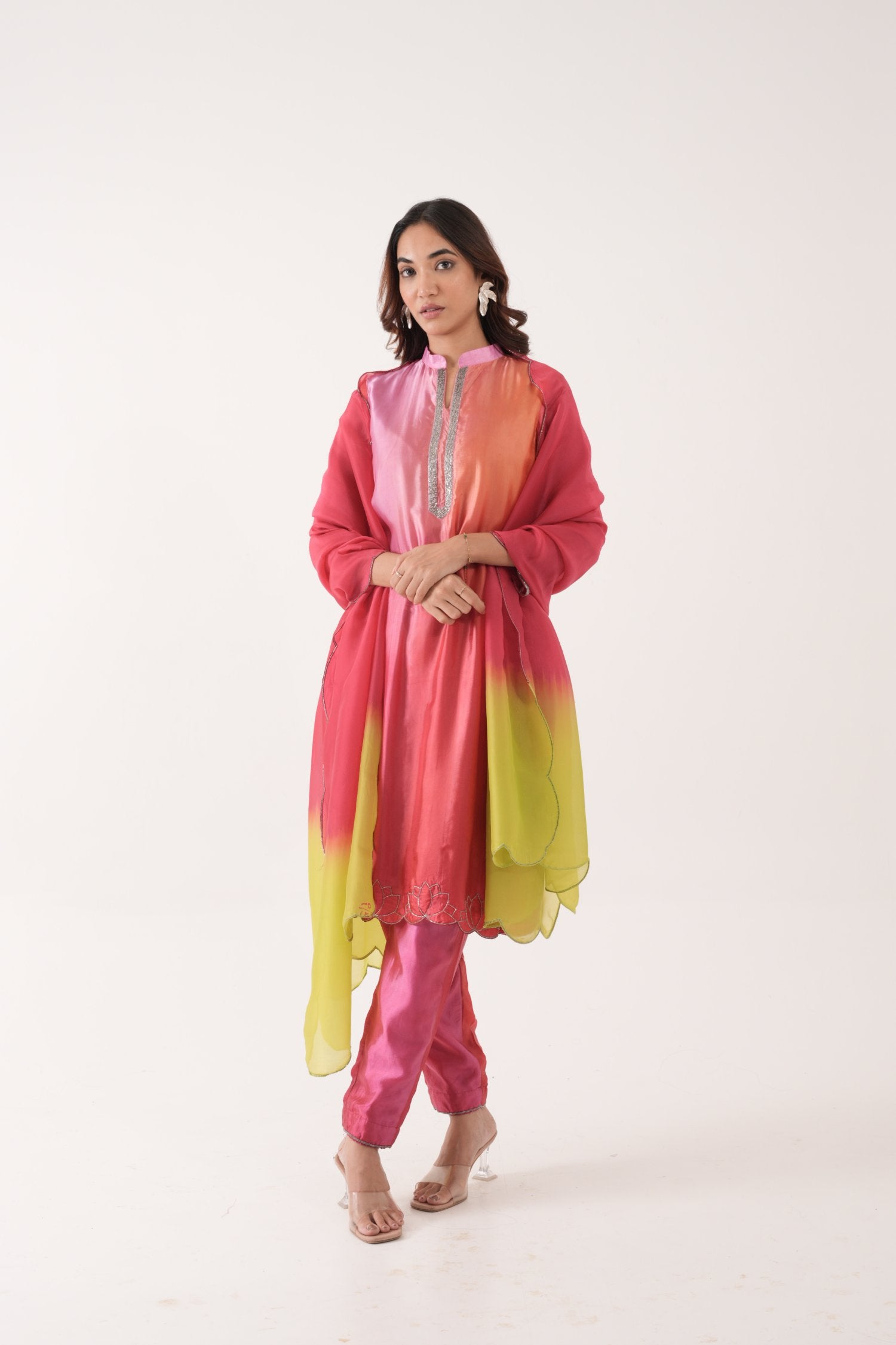 Lotus Embroidered Shaded Kurta Bottom Set