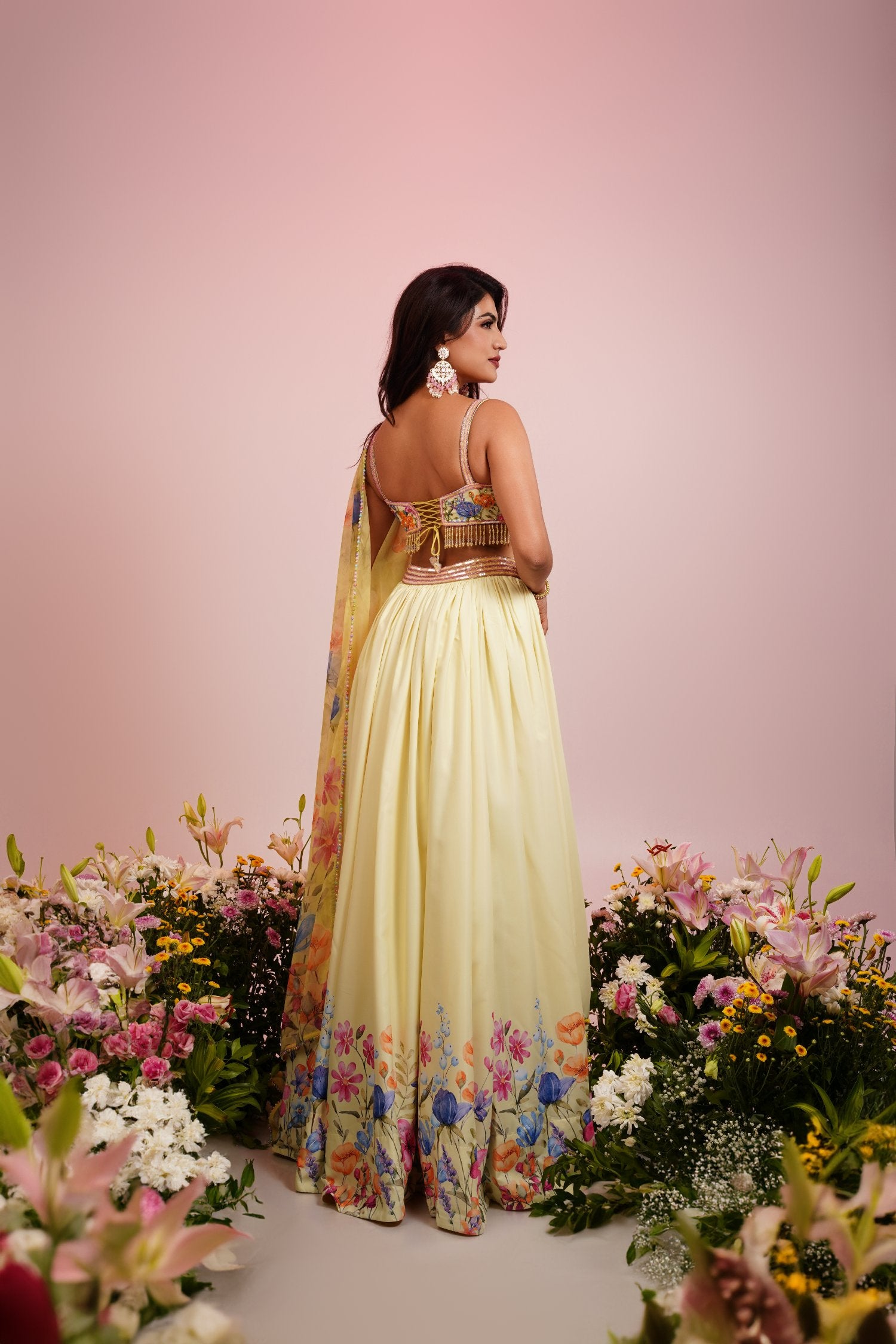 Yellow Floral Hand Embroidered Lehenga Set