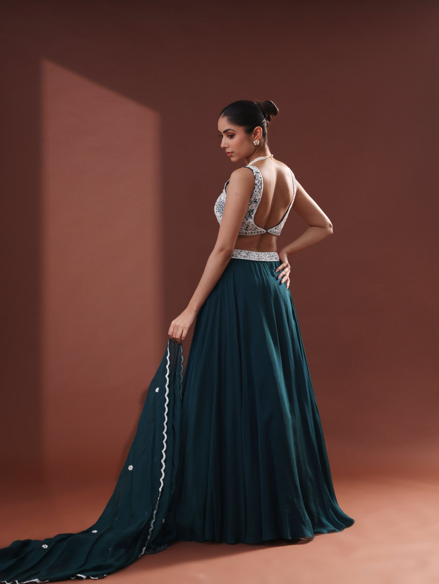 Emerald Green Organza Lehenga Set