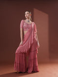 Load image into Gallery viewer, Dark Peach Georgette Pre-Draped Sharara Saree Set
