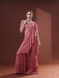 Load image into Gallery viewer, Dark Peach Georgette Pre-Draped Sharara Saree Set
