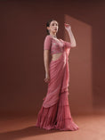 Load image into Gallery viewer, Dark Peach Georgette Pre-Draped Sharara Saree Set
