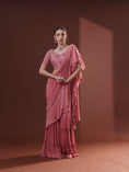 Load image into Gallery viewer, Dark Peach Georgette Pre-Draped Sharara Saree Set
