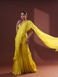 Load image into Gallery viewer, Yellow Georgette Pre-Draped Sharara Saree Set
