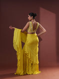 Load image into Gallery viewer, Yellow Georgette Pre-Draped Sharara Saree Set
