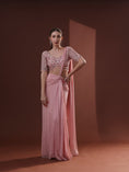 Load image into Gallery viewer, Blush Pink Georgette Pre-Stitched Saree Set
