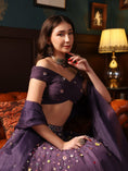 Load image into Gallery viewer, Purple Organza Floral Hand Embroidered Lehenga Set
