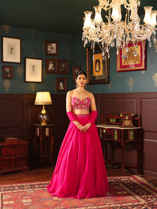 Pink Organza Lehenga Set