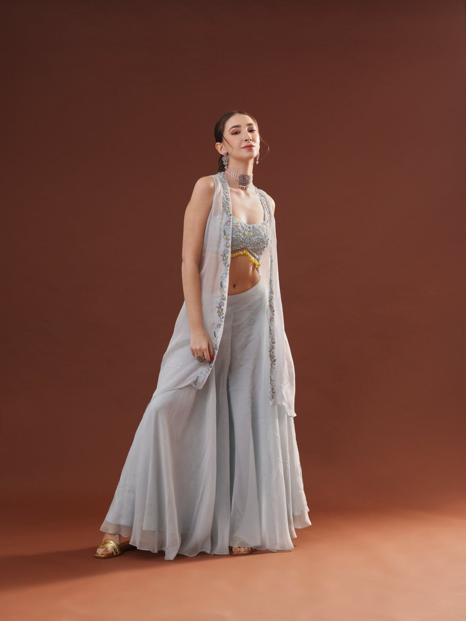 Ice Blue Organza Cape Set