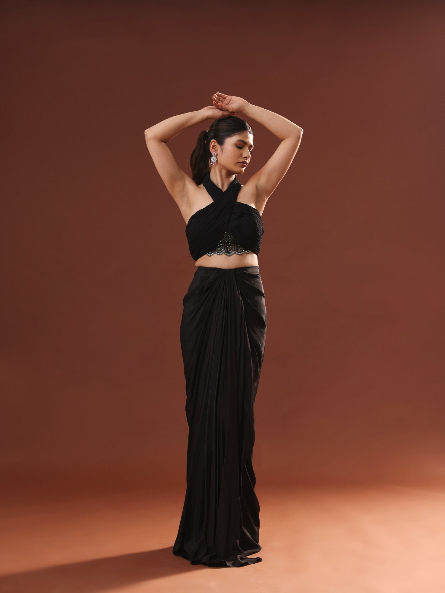 Black Crepe Dhoti Skirt Set