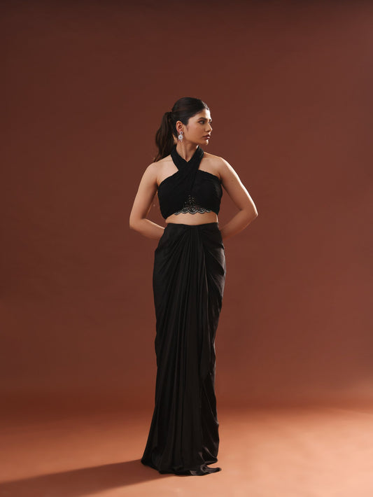 Black Crepe Dhoti Skirt Set