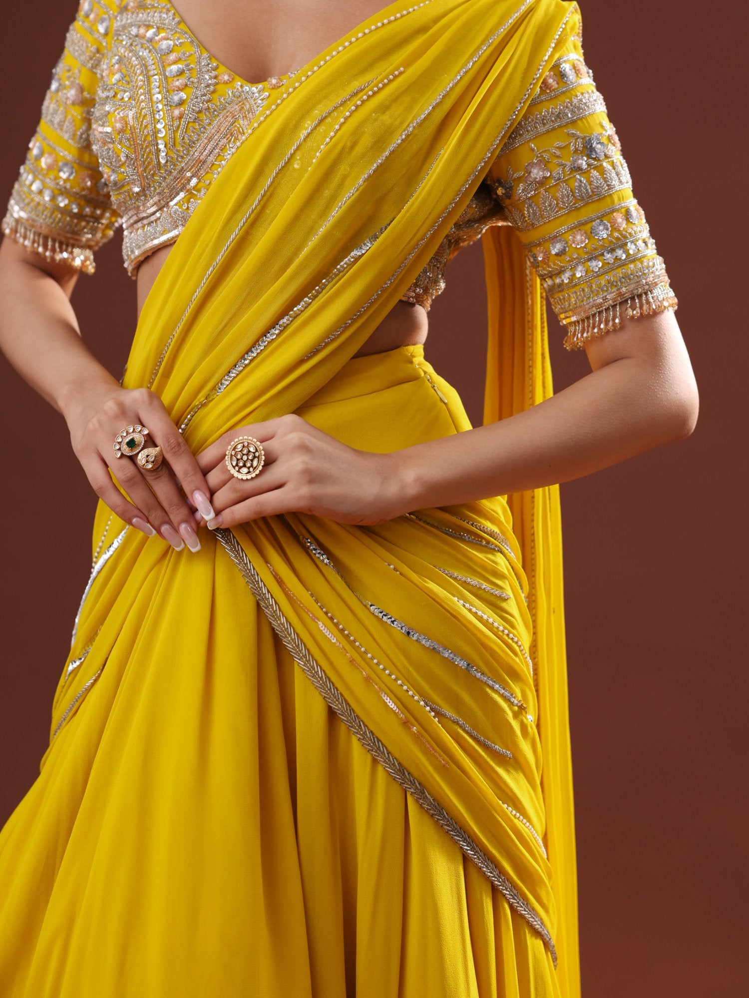 Yellow Georgette Lehenga Saree Set