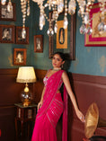 Load image into Gallery viewer, Pink Georgette Pre-Draped Saree Set
