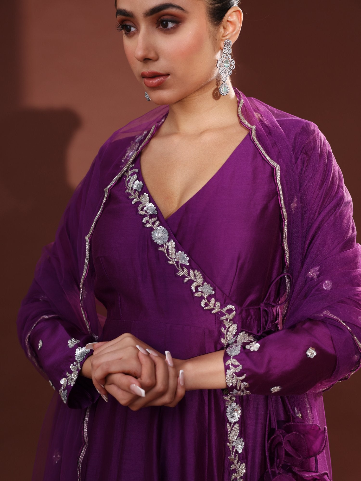 Purple Chanderi Anarkali Set