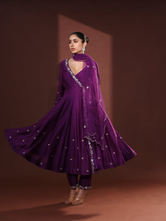 Purple Chanderi Anarkali Set