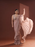 Load image into Gallery viewer, Beige Georgette Pre-Stitched Frilled Saree Set
