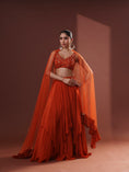 Load image into Gallery viewer, Burnt Orange Crepe Asymmetrical Lehenga Set
