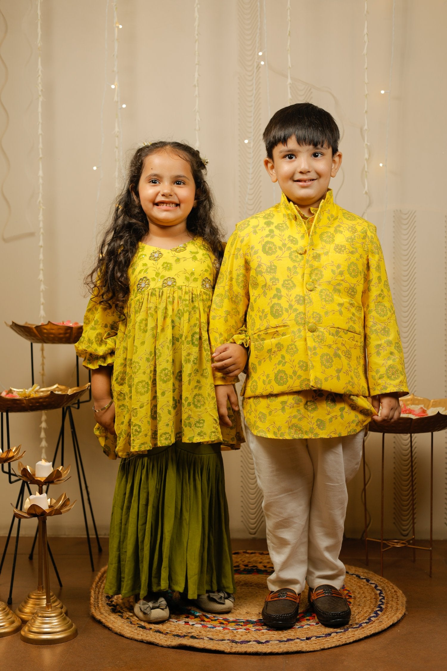 Yellow Kurta With Jacket Set