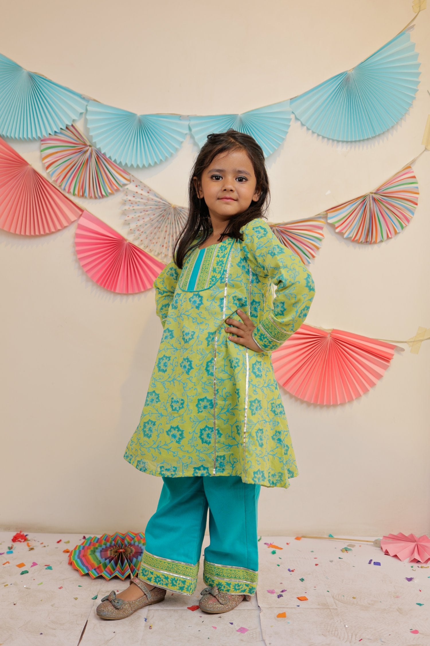 Green Garden Kurta With Pants