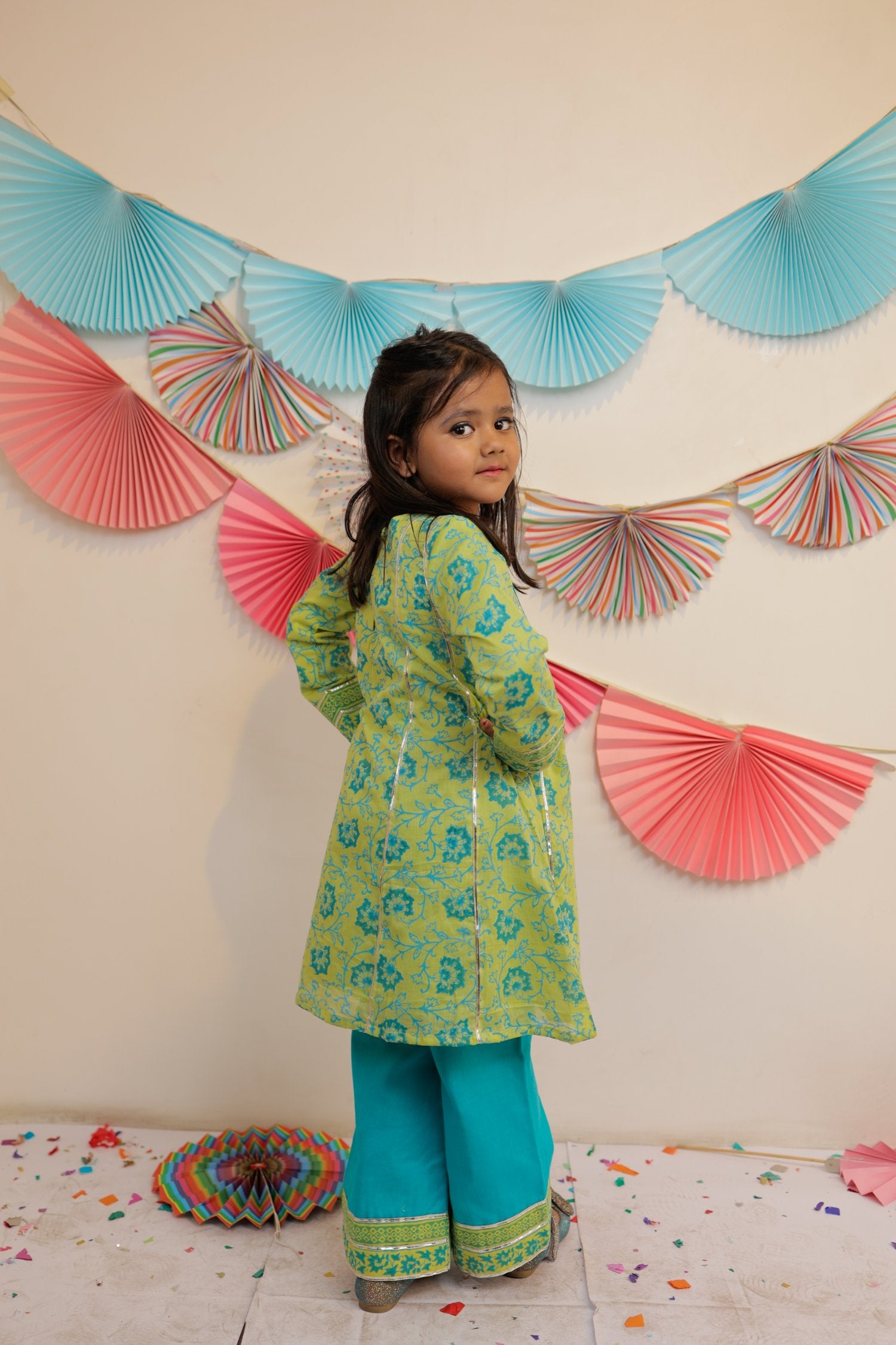 Green Garden Kurta With Pants