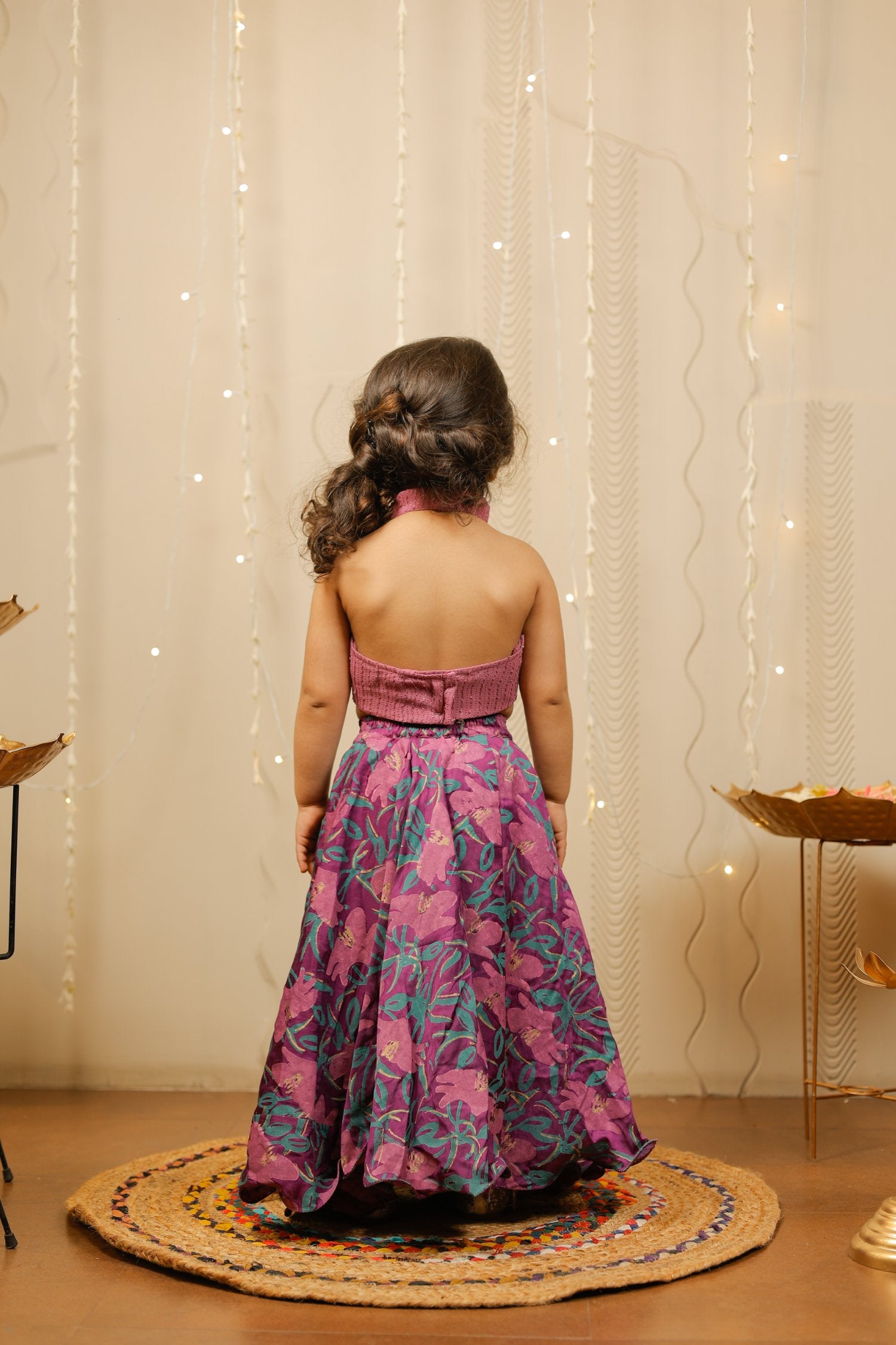 Purple Floral Skirt With Crop Top