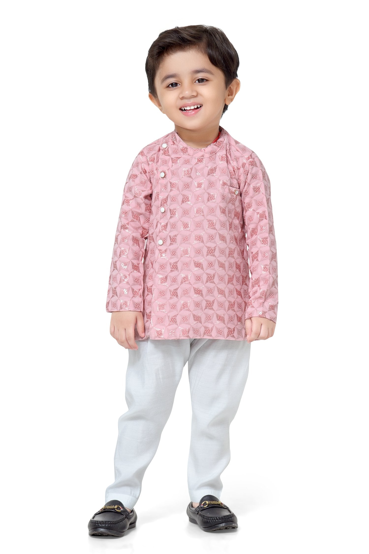 Pink Side Button Kurta Set