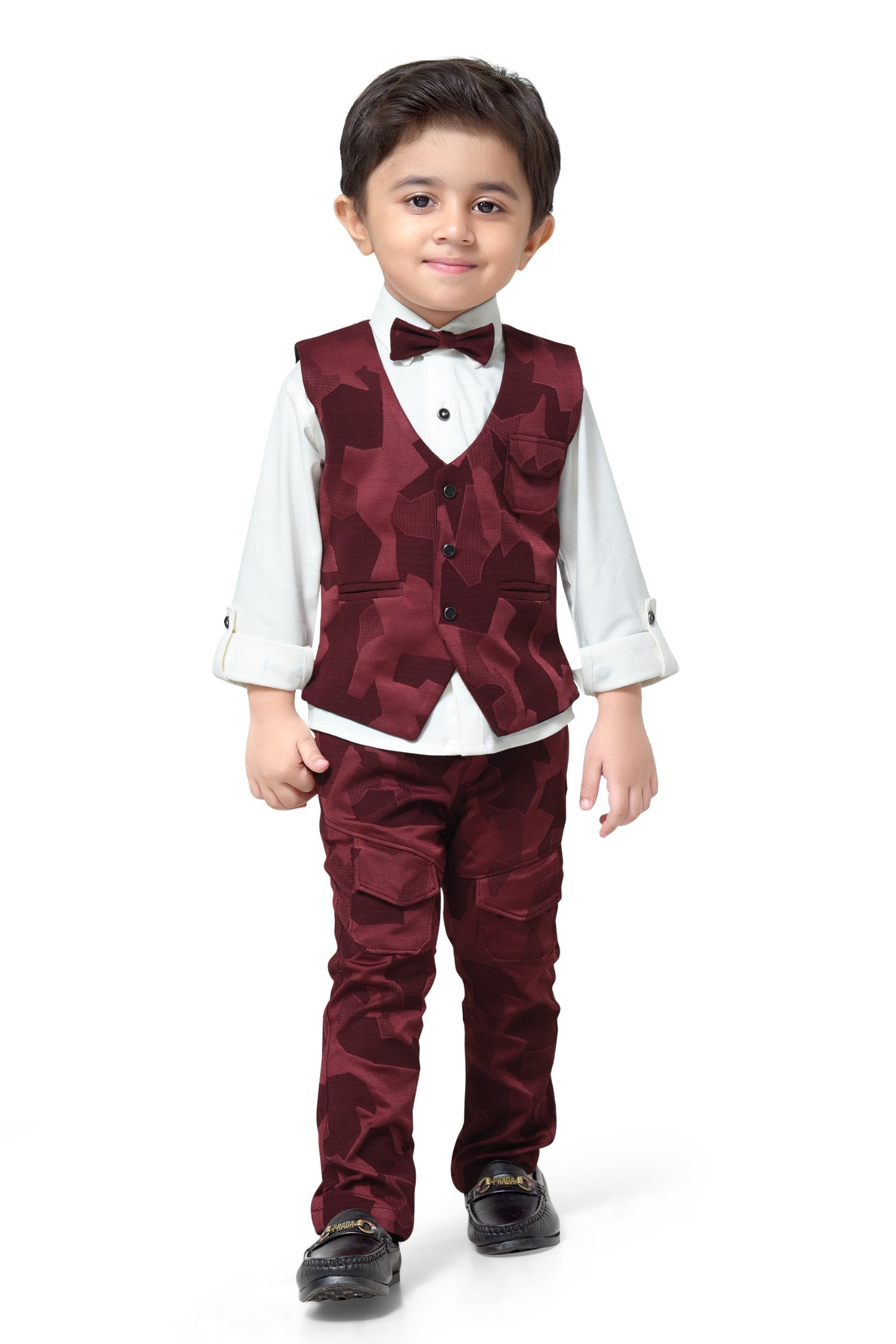 Maroon Vest Bow With Cargo Pants