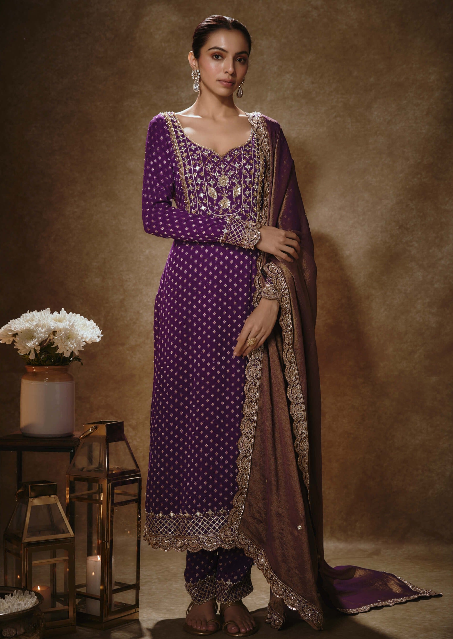 Royal purple benarasi kurta set