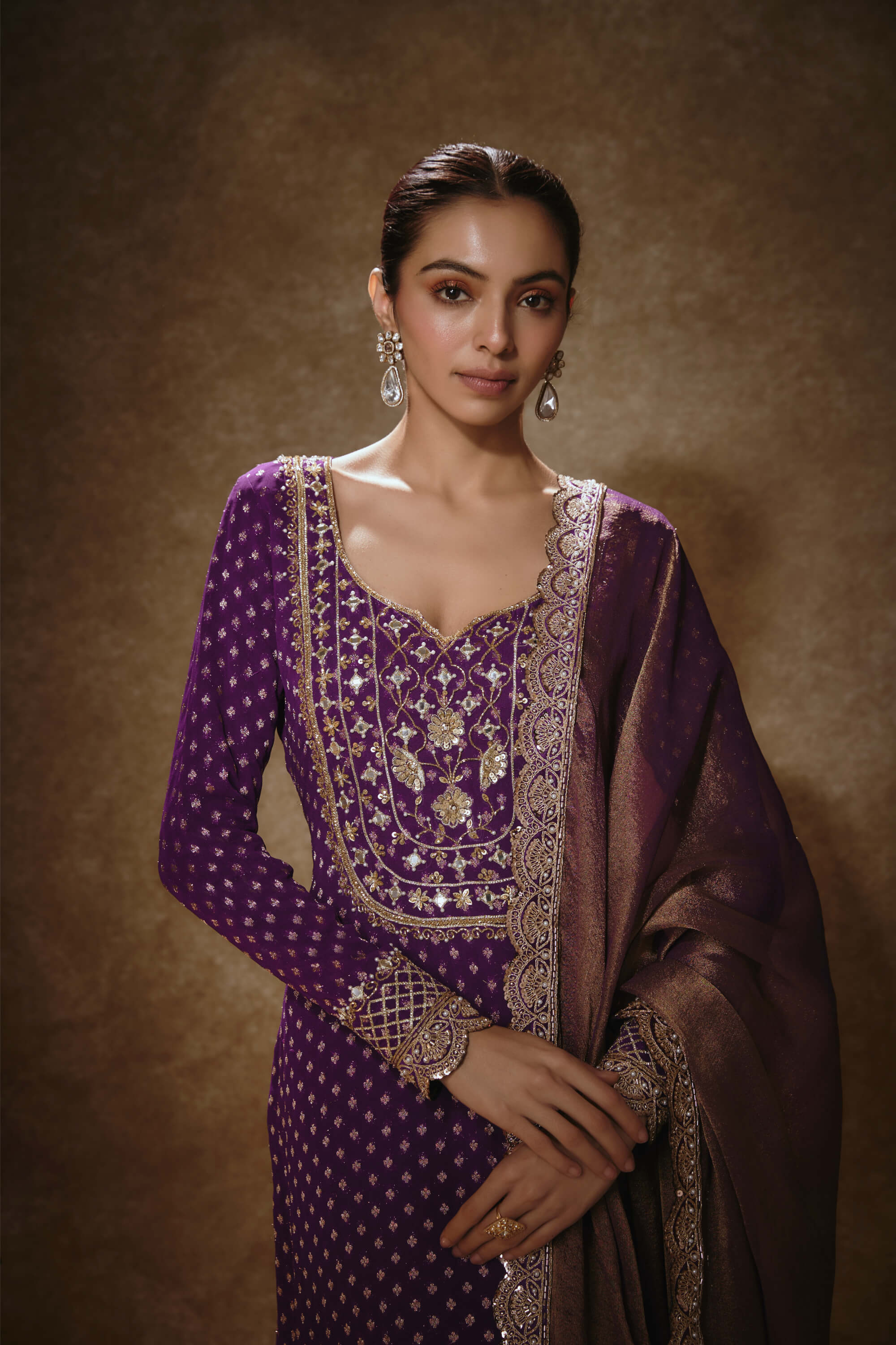 Royal purple benarasi kurta set