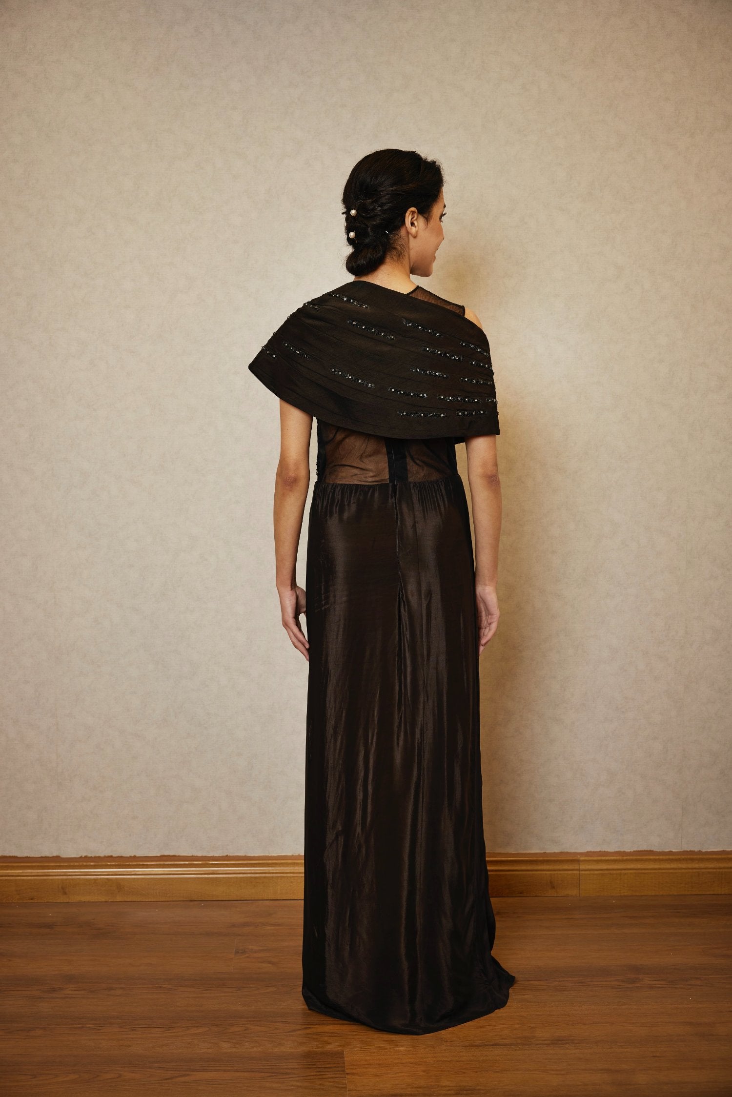 Black Gown With Shoulder Drape