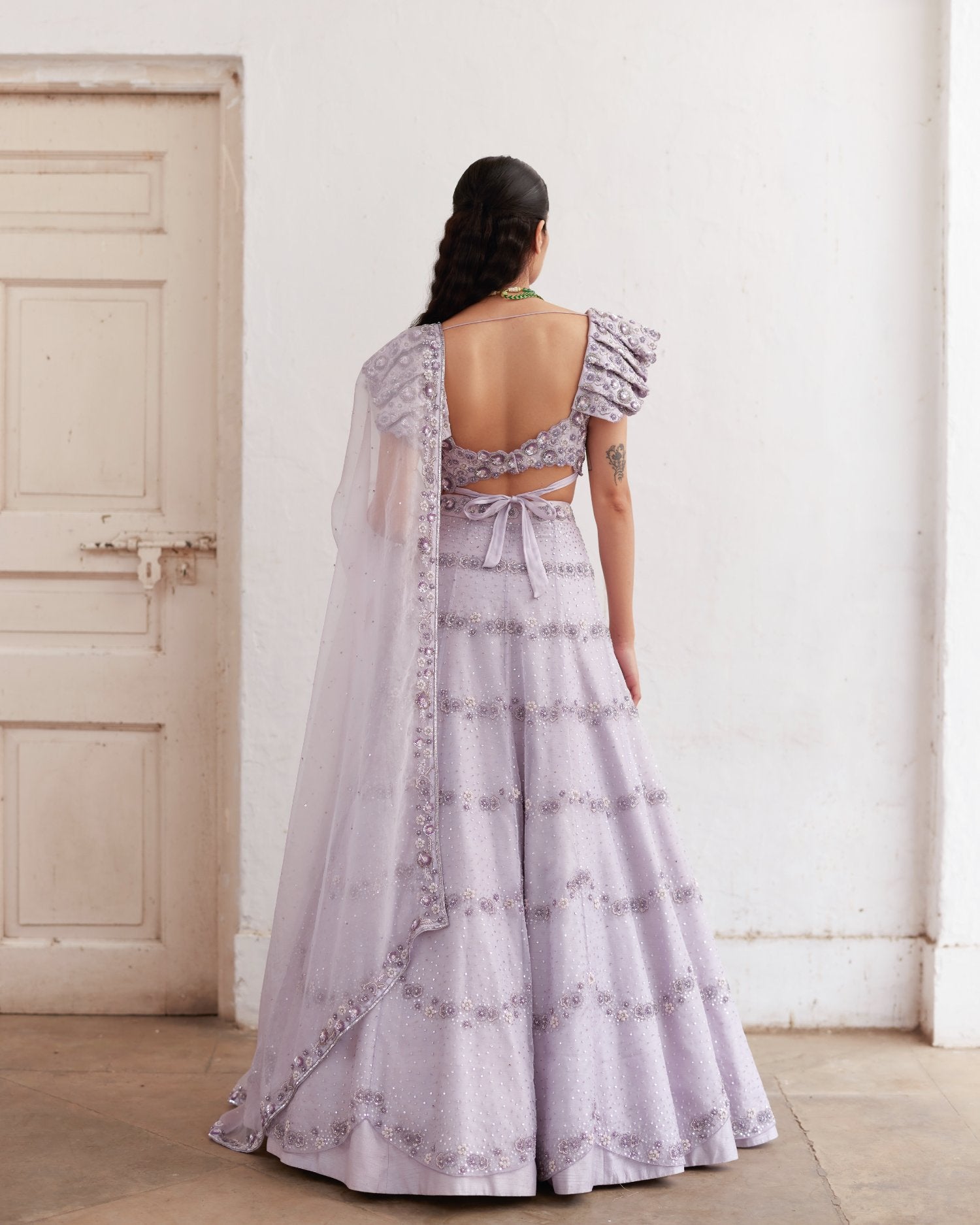 Lavender Lehenga With Stylised Blouse