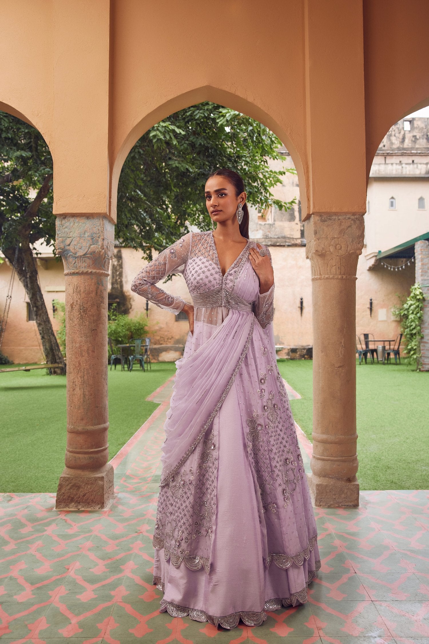 Lavender Lehenga With Long Anarkali Jacket