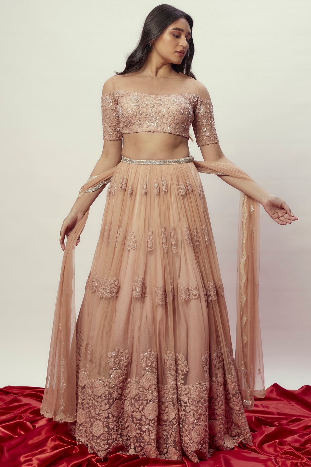 Ombre Rose Gold Floral Lehenga Set