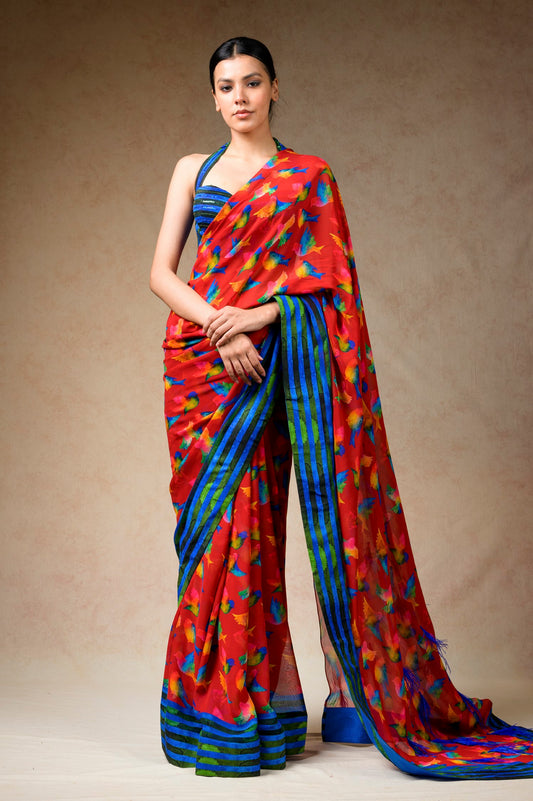 Hand Embroidered Blouse With Saree