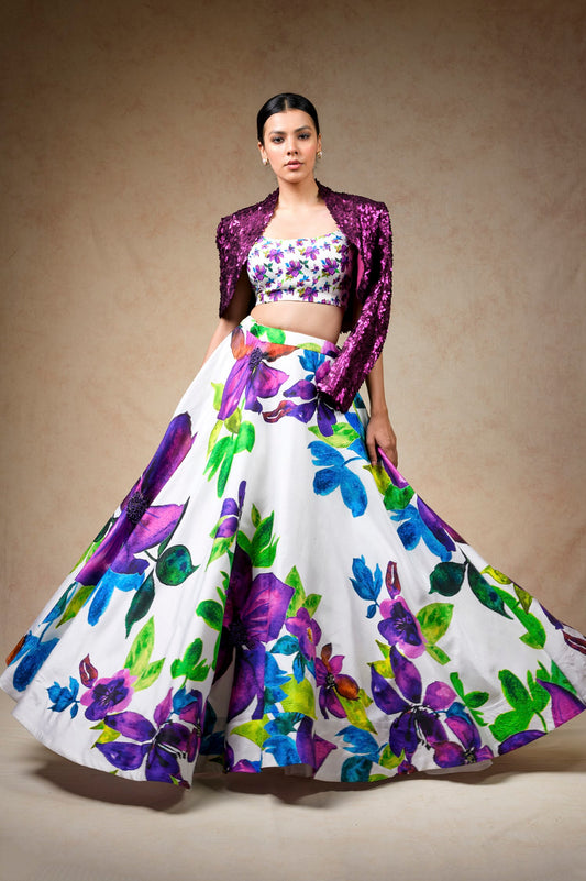 Hand Embroidered Silk Lehenga With Jacket, Blouse