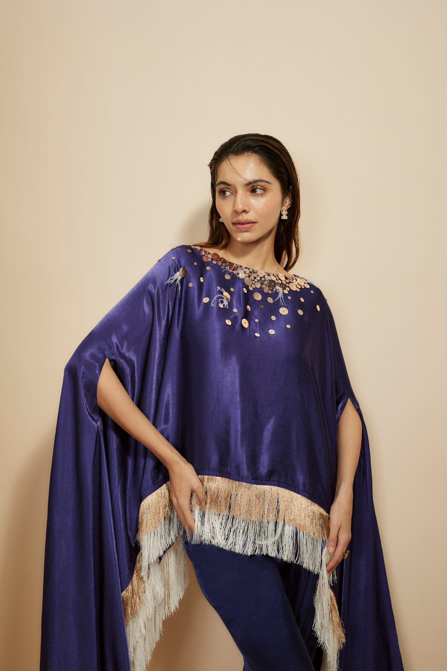 Blue Embroidered Kaftan With Pant