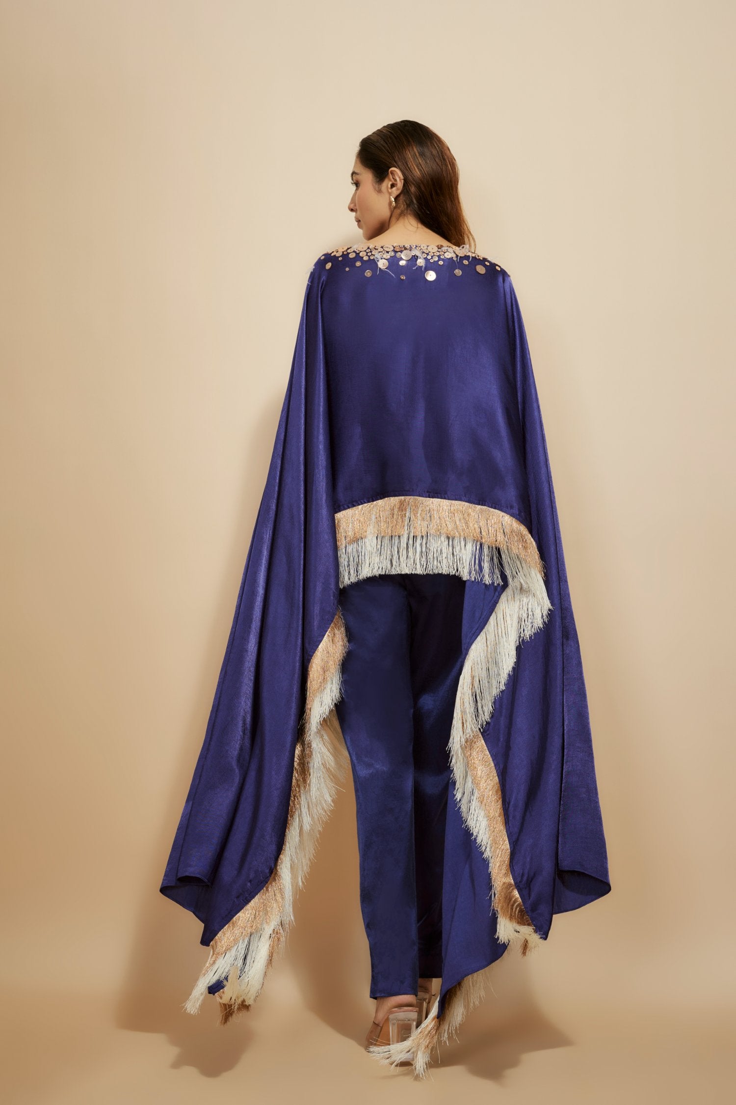 Blue Embroidered Kaftan With Pant