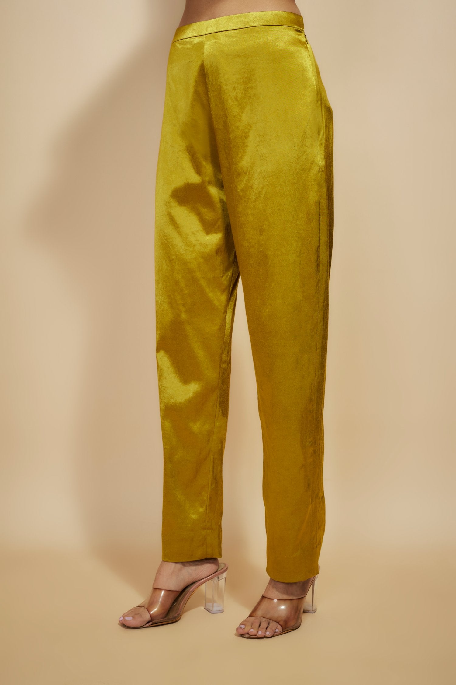 Mustard Block Embroidered Kaftan With Pant